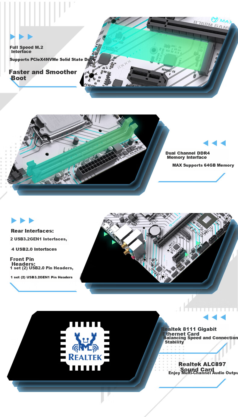 MAXSUN MS-B760M GAMING WIFI ICE Motherboard for Gaming, Supports DDR4 CPU 12490F/13490F (Intel B760/LGA 1700) 6