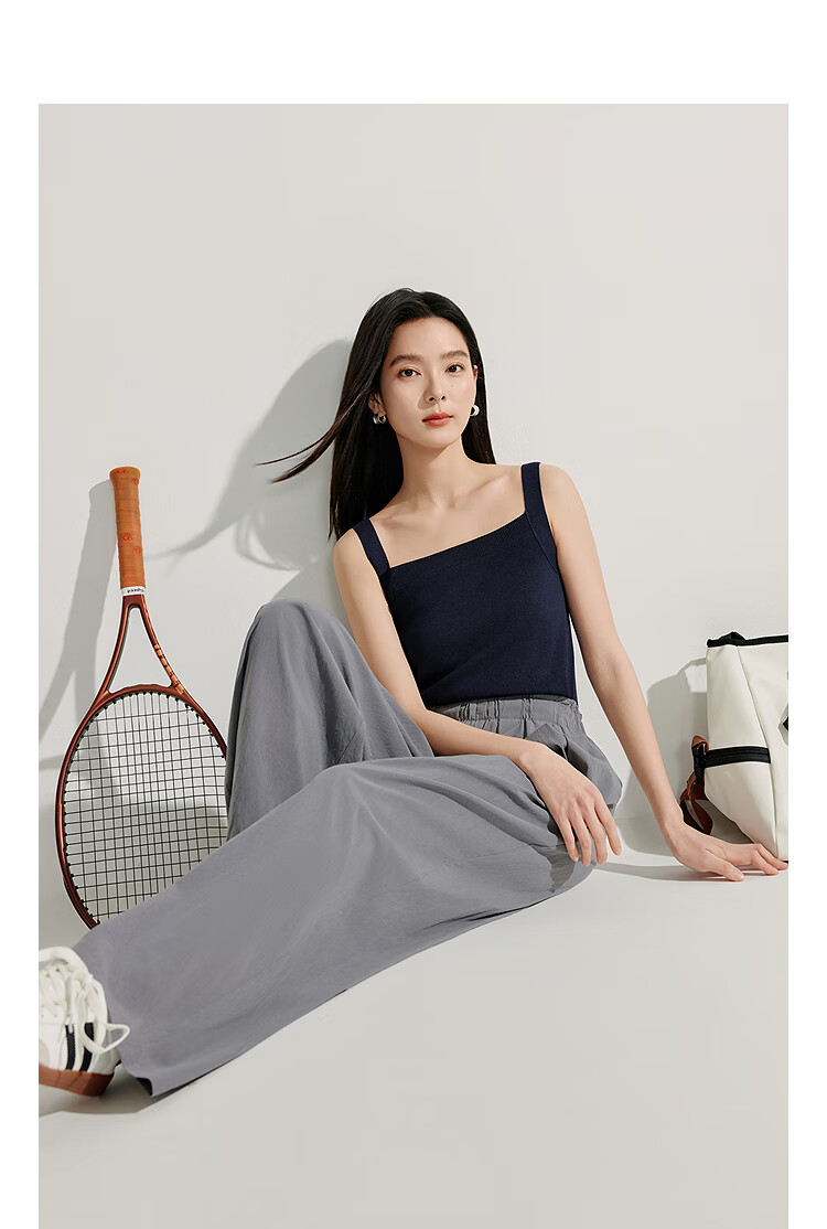 INMAN Lazy Flowy Banana Wide-Leg Pants Summer Women's New Trendy Versatile Elastic Waist Loose Long Trousers Dark Gray XL 42