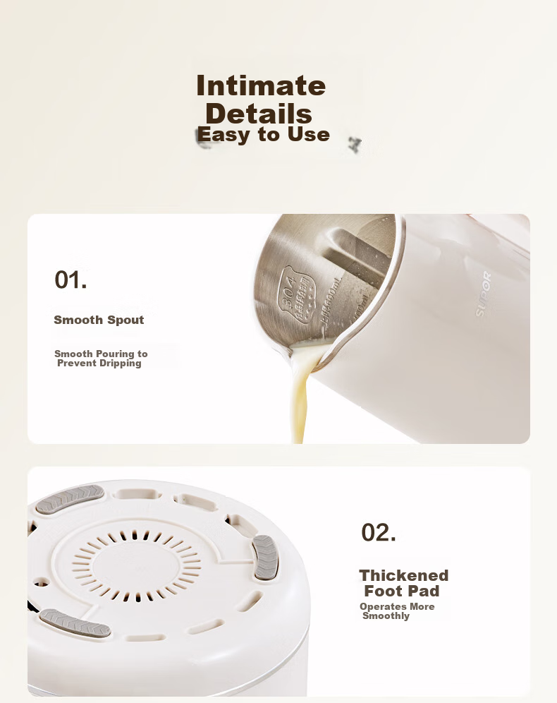 SUPOR Soy Milk Maker, 0.6L Small Household Machine for 1-3 People, Filterless Food Processor with Timer, Multifunctional One-Touch Cleaning Juicer DJ06B-P102 16
