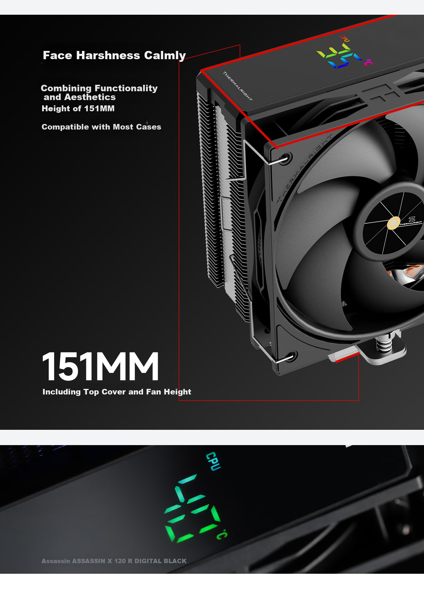 Thermalright Assassin X 120 R DIGITAL BLACK Four Heat Pipe CPU Air Cooler with Digital Display AX120 R DIGITAL BLACK 5