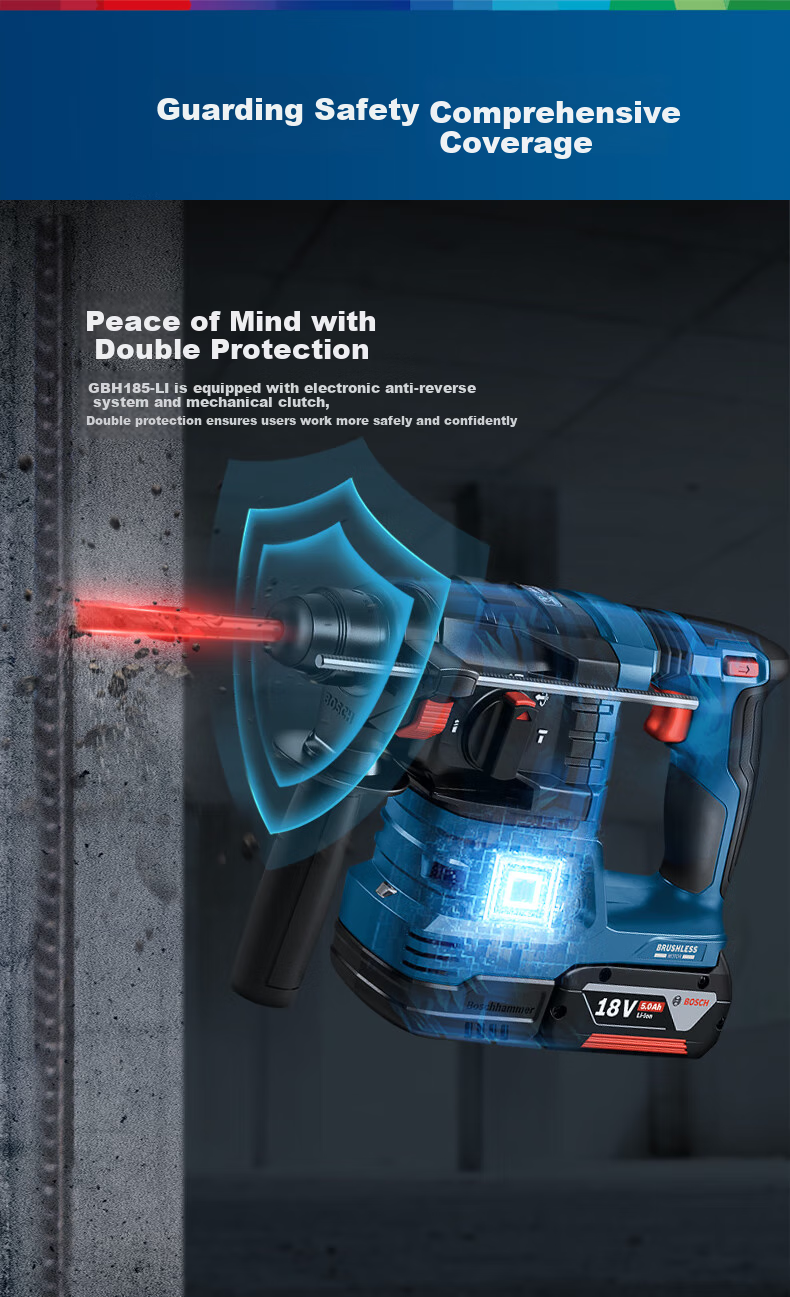 BOSCH Electric Hammer, Impact Drill, Electric Drill, Rechargeable, Household Multi-Function Brushless, 18V Lithium Battery, GBH185 5.0Ah Dual Battery 6
