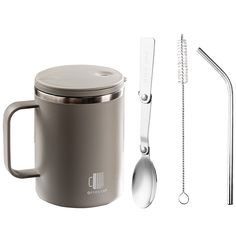 CAIZHI 304 Stainless Steel Water Cup, Mug, Coffee Cup with Lid, Double-Layer Insulated Drinking Cup for Home Use, Gray CZ6240