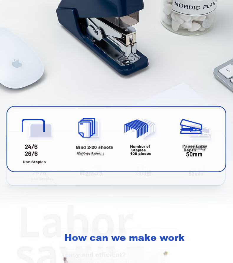 Deli (Deli) Efficient And Labor-Saving Stapler, Compatible with #12 Staples, Holds 100 Staples, Blue 0467 (Staples Not Included) 1