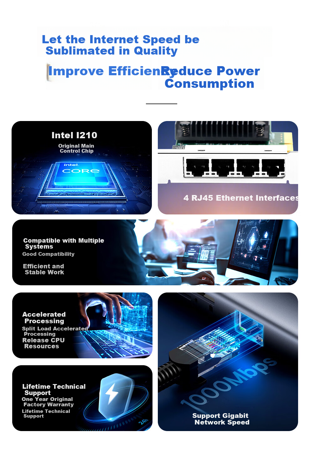 FLYBISH NA210-T4H PCIe X4 Gigabit Quad-Port Server Network Card I210-T4 Ethernet Machine Vision Industrial Camera Network Adapter Intel I210 Chip 1