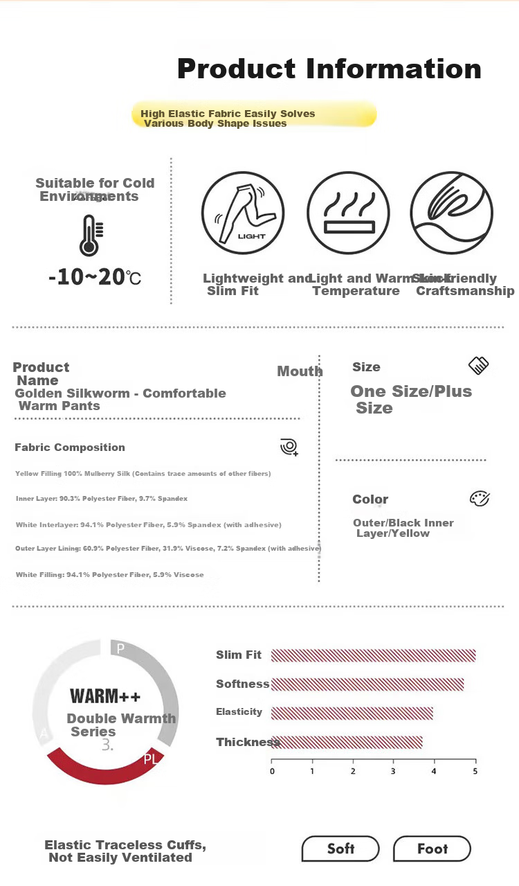 LangSha Thermal Leggings, 100% Golden Silk, Women's Warm Pants for Autumn And Winter, Fleece-Lined High-Waist Extra Thick Anti-Cold Tights for Northeast China 11