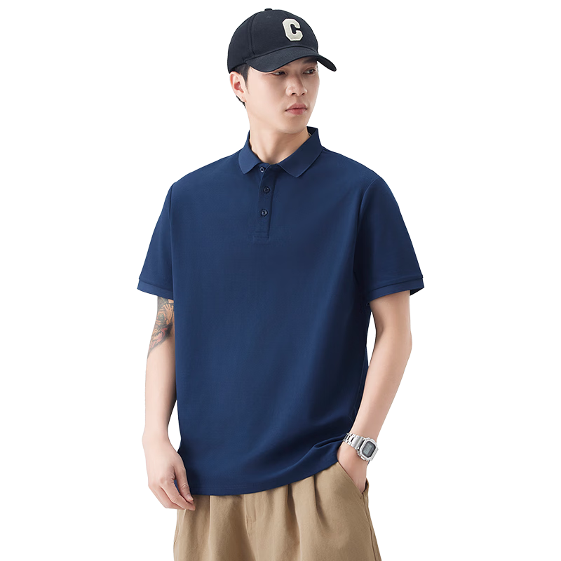 MMOPTOP Father's Day Solona Antibacterial Ice Silk Polo Shirt Summer Men's Business Xinjiang Cotton Short Sleeve MP10 Navy 2XL