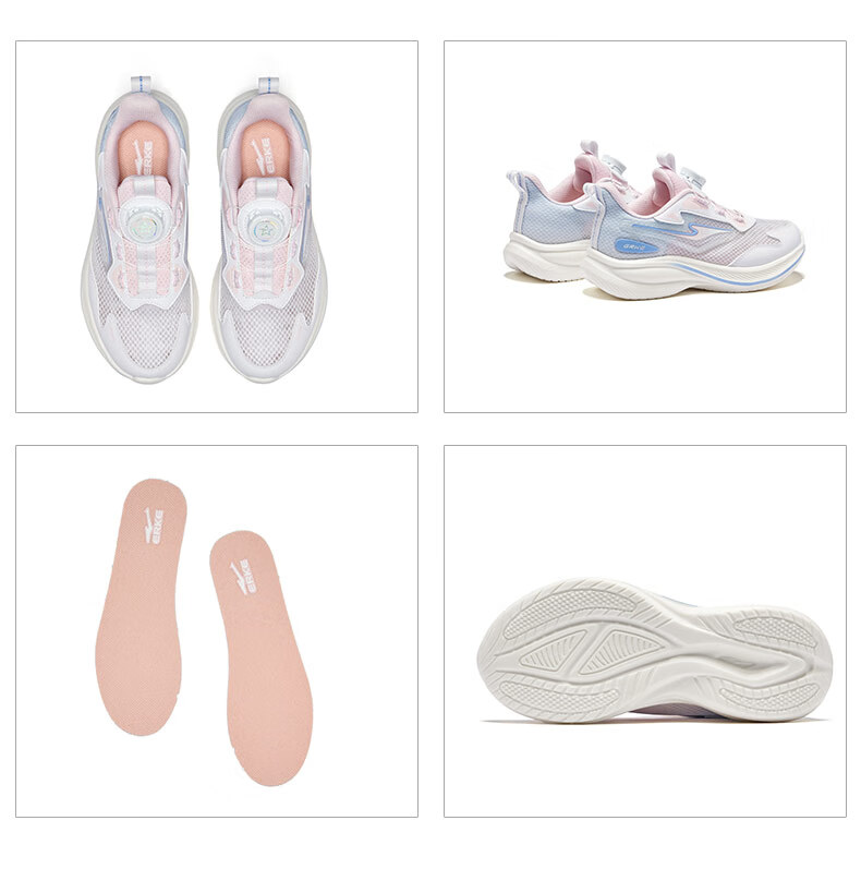 ERKE Children's Shoes, Boys And Girls Rotary Buckle Lightweight Running Shoes, Kids Hollow Breathable Sneakers, Micro-Crystal White/pure Pink, Size 33 26