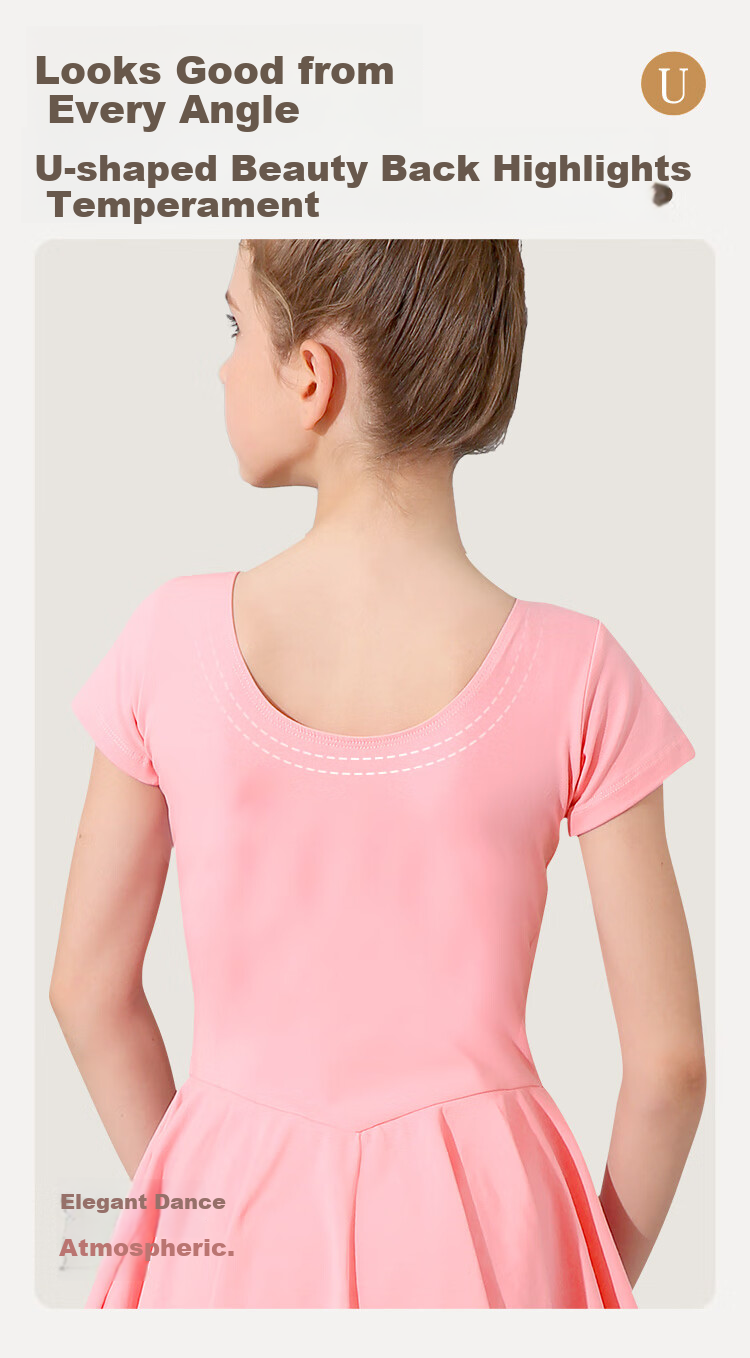 Zhiyouban Girls' Short-Sleeve Pink Ballet Dance Leotard for Performances, Children's Dance Yoga Practice Outfit, Body-Shaping And Exam Costume 5
