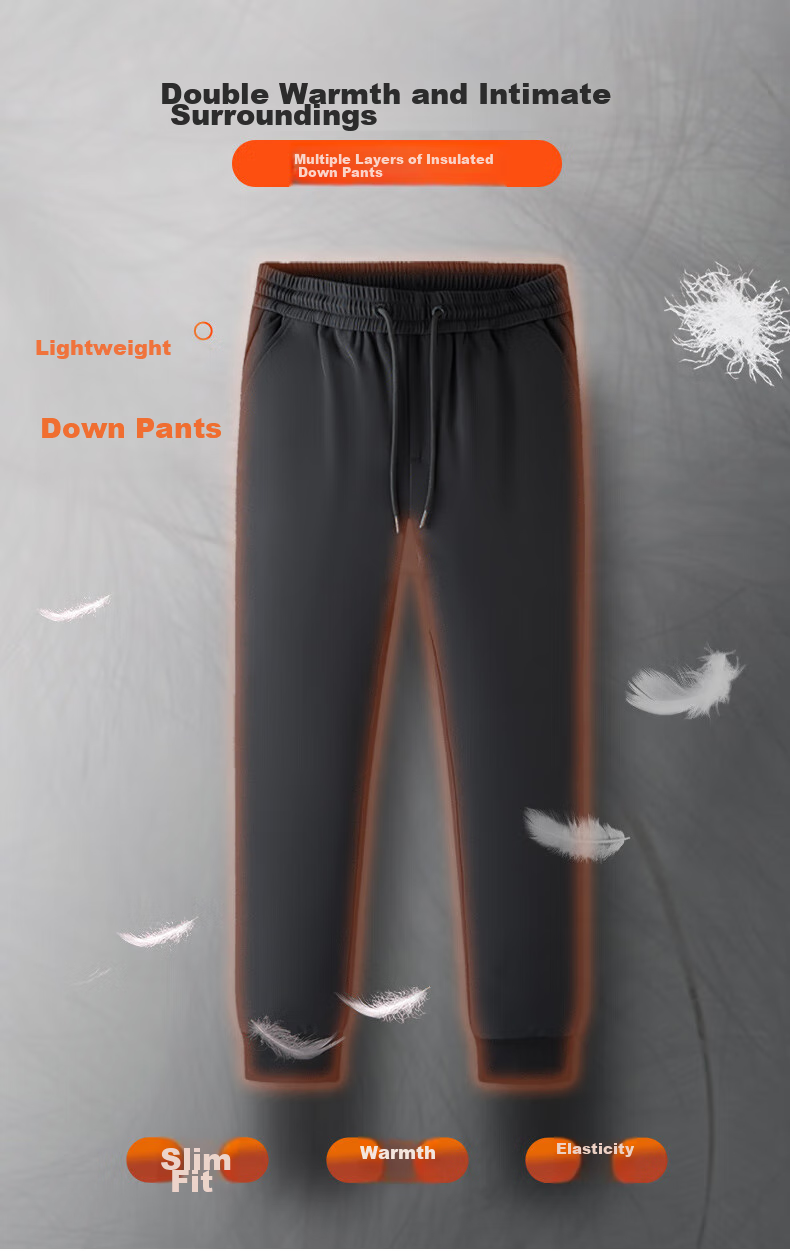 Yalu Men's Winter Thickened Casual Long Pants, Fleece-Lined Trousers, Warm Goose Down Pants with Elastic Cuffs 6