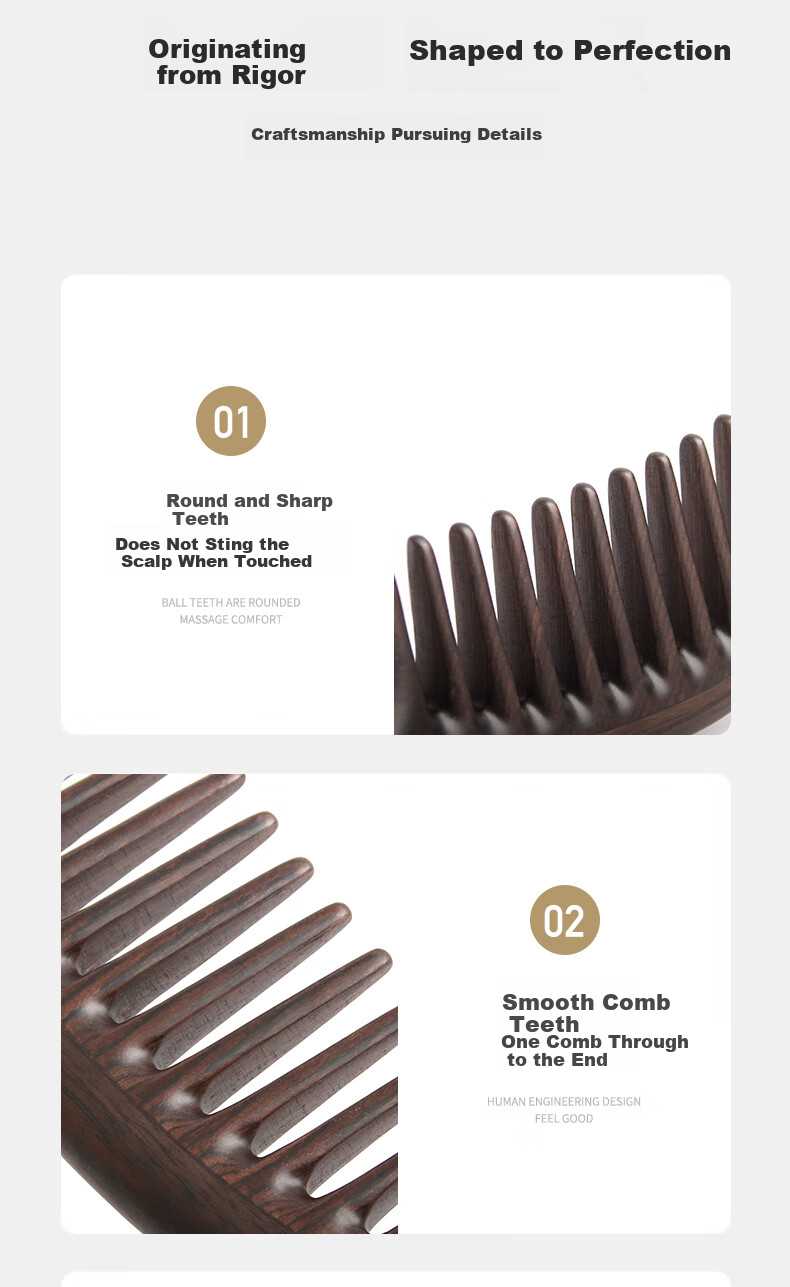 Langfeng Natural Black Ebony Comb with Wide Teeth for Massage Meridians, Mid-Autumn Festival Gift for Parents, Elders, Clients, Wife, Female Friends, High-End Birthday Present 1