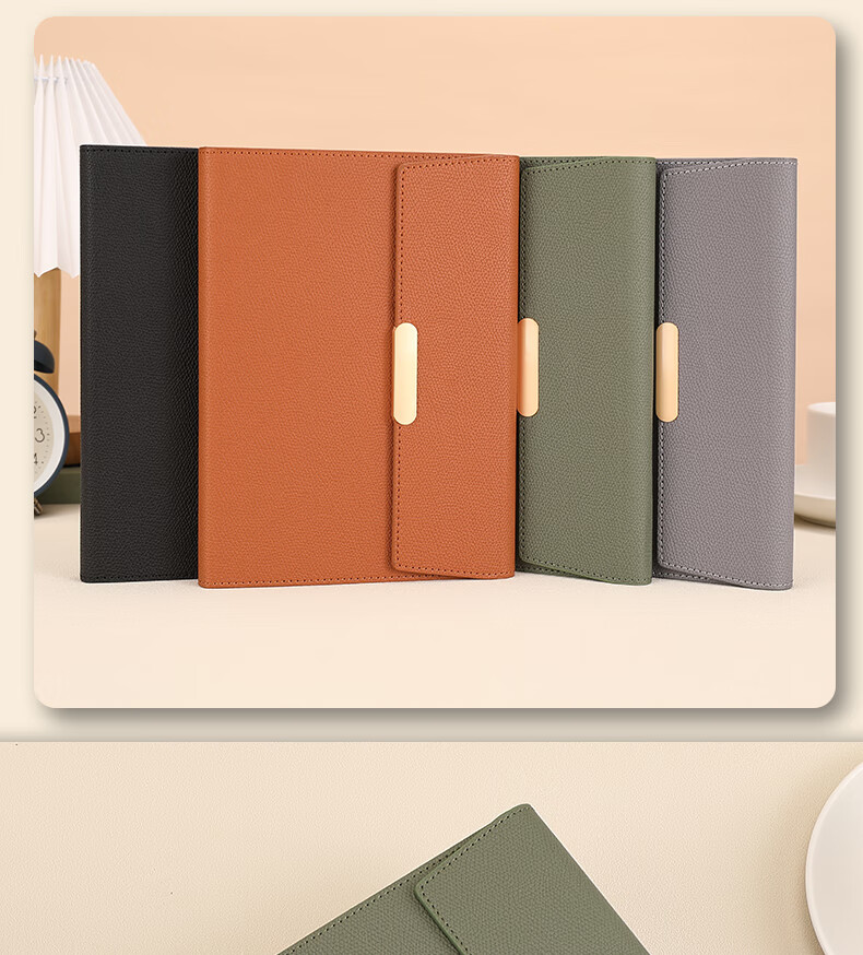 Zhongjianwenju A5 Notebook with Three-Fold Clasp, Business Office Quality Leather Cover, Meeting Journal Diary, Customizable Office Stationery, A5 Brown 61-25 Simple 9