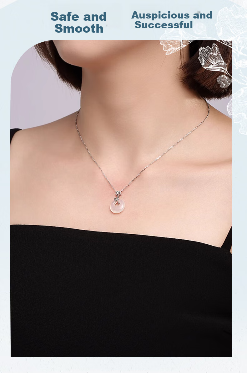 ALLOVE Xiangyun Peace Buckle Pure Silver Necklace with Agate Pendant for Women, Collarbone Chain Birthday Gift for Girlfriend Or Wife 2