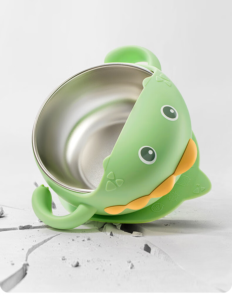 Betis Baby Feeding Bowl Infant Food Tool Children's Tableware Stainless Steel Silicone Suction Bowl Cheese White 16