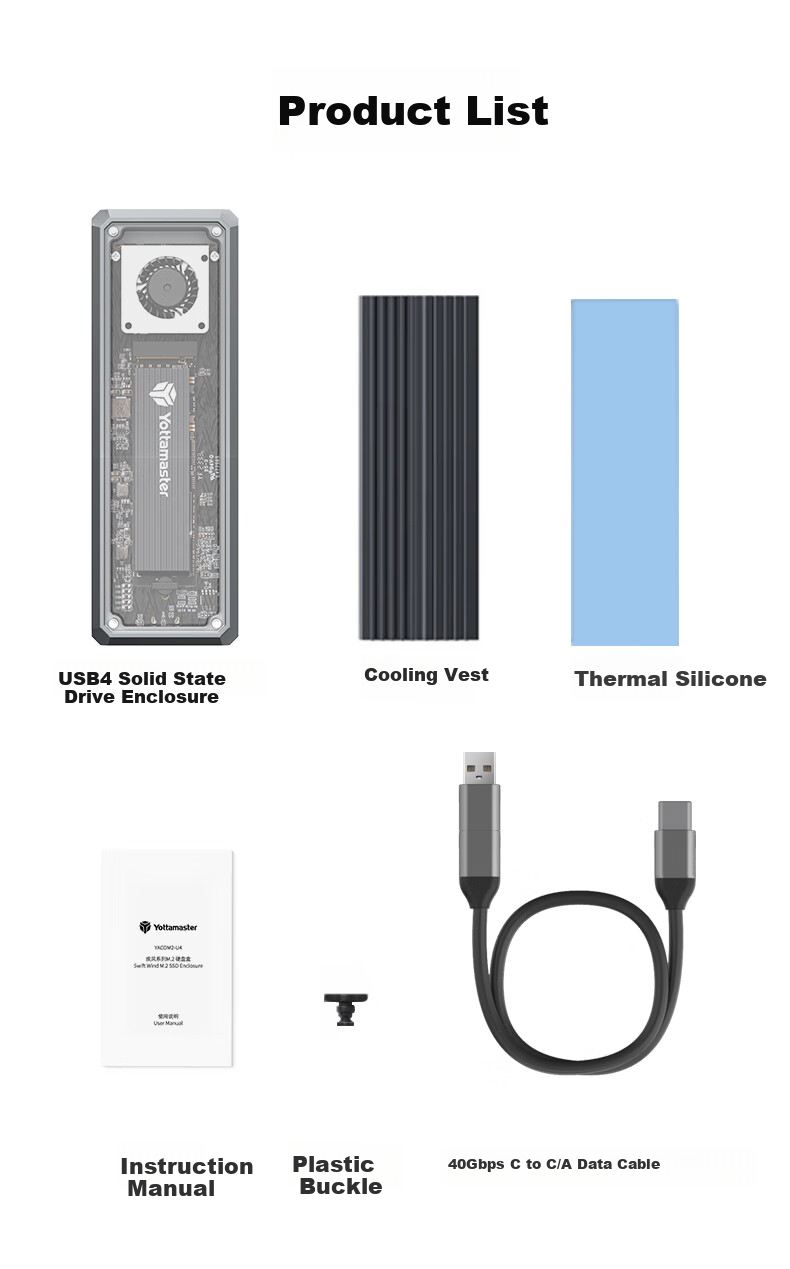 Yottamaster SSD Enclosure USB4 40Gbps M.2 Hard Drive Case Compatible with Thunderbolt 4/3, Suitable for Computers And Laptops, External Hard Drive Enclosure 18