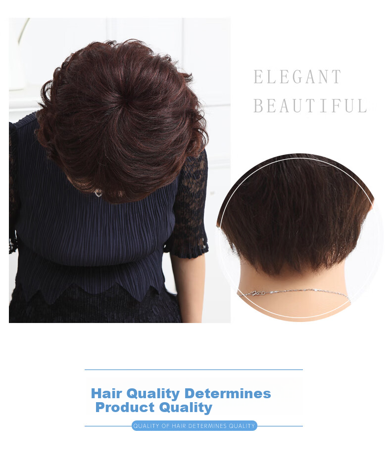 Baisitang Women's Short Wig Full Head Covering Short Curly Hair Wig for Middle-Aged And Elderly Mothers, One Size Fits All (Dark Brown) 7