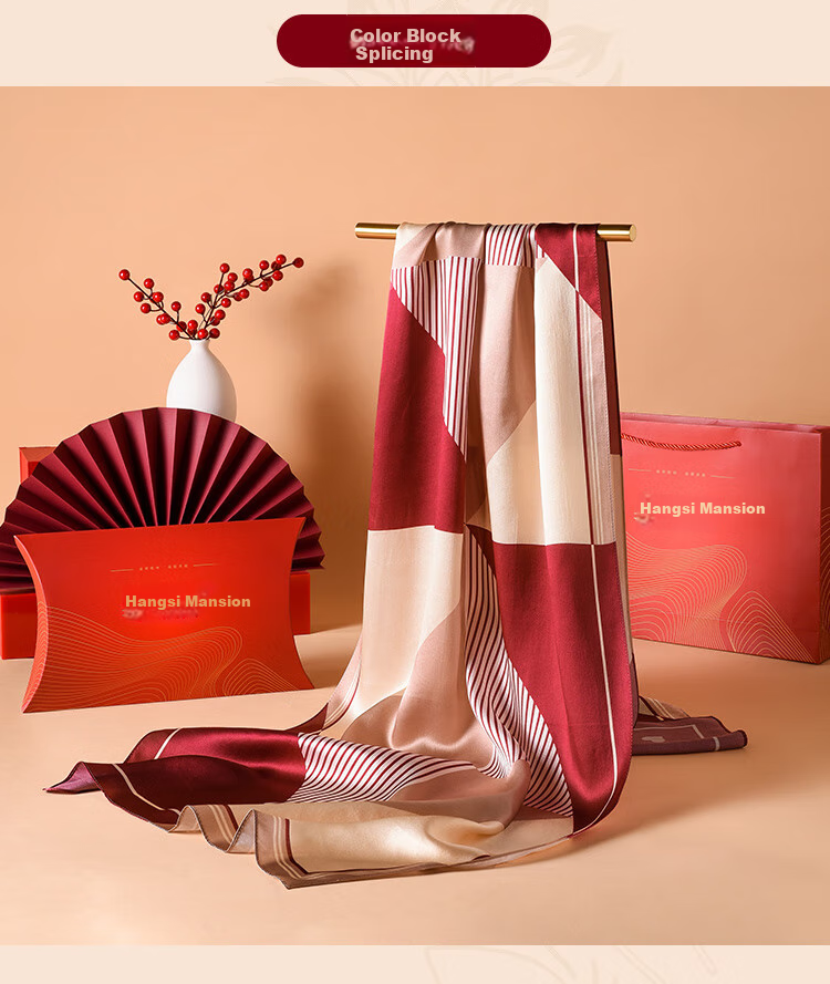 Hangsifu Silk Scarf, Chinese Style Mulberry Silk Shawl, Long Scarf, Gift for Wife Or Mother's Birthday, Practical Present for Women, Holiday Gift 16