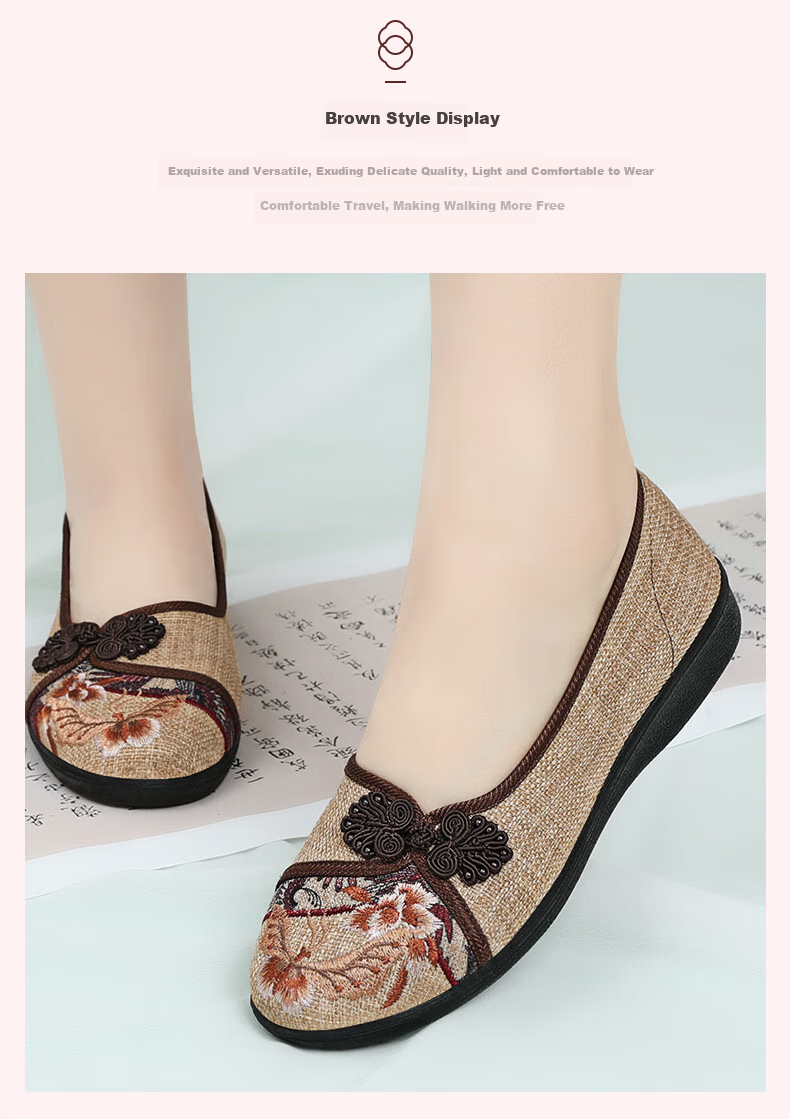 BUS HEYUAN Soft Sole Breathable Flats with Buckle, Mom Shoes, Slip-On Shoes, Traditional Beijing Cloth Shoes for Women 510-1332 Red 35 12