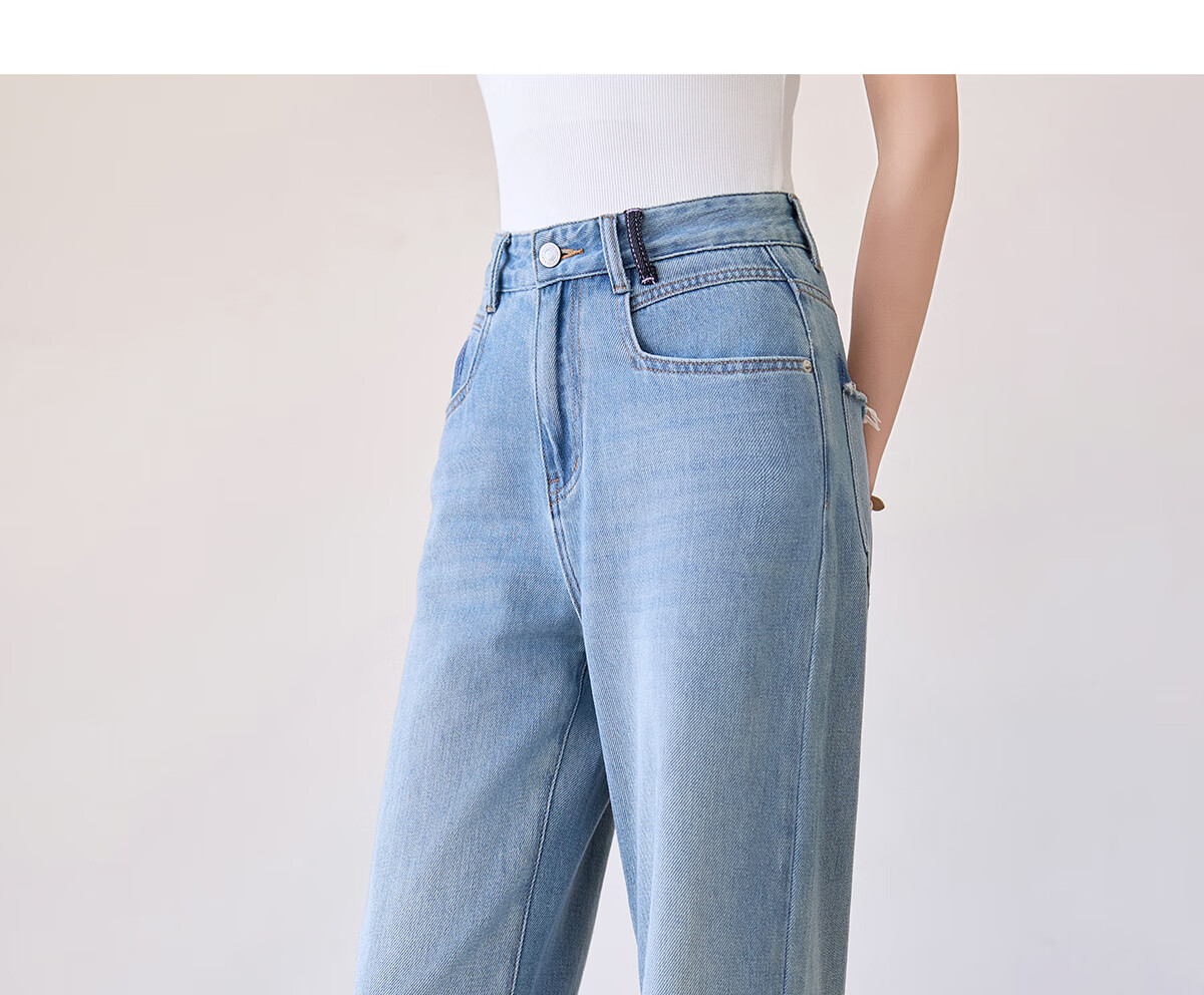 Chushen Spring Autumn Women's Classic Vintage High Waist Straight Loose Slim Casual Denim Jeans S51N057 13