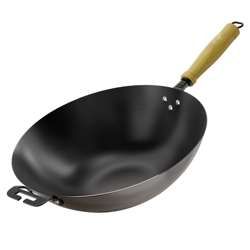 Guzhenjiang Iron Wok Frying Pan for Home Use, Non-Stick, No Coating, Pure Iron, Compatible with Induction And Gas Stoves, Flat Bottom, Set of Four