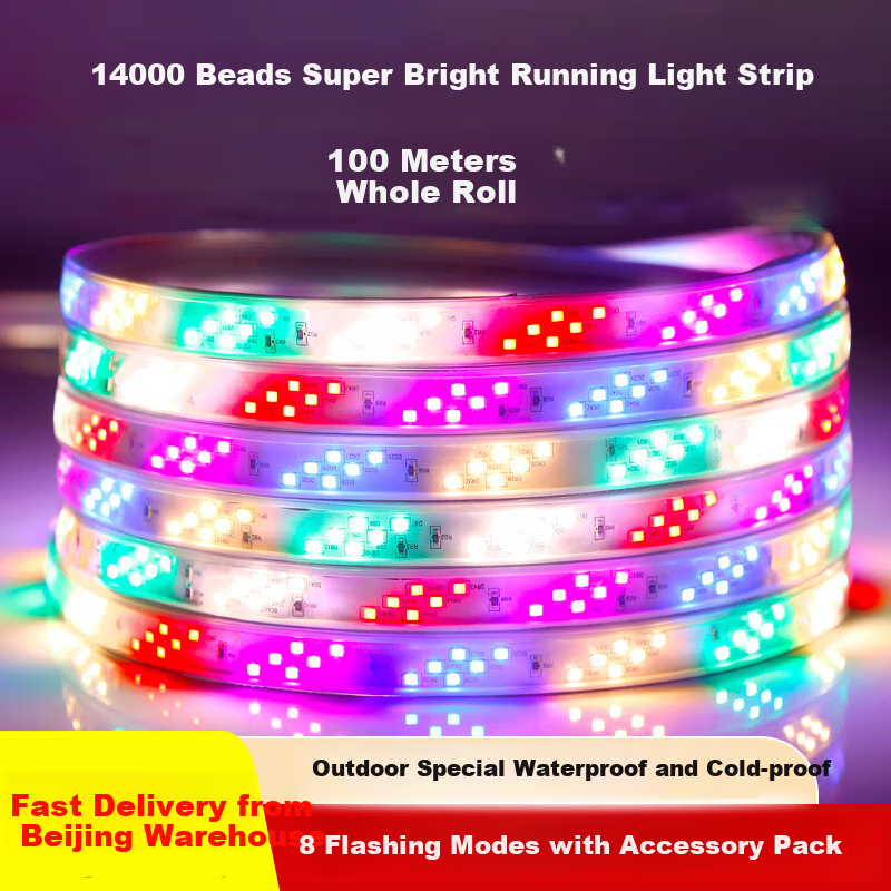 Fanyao LED Light Strip, Outdoor Waterproof Ultra-Bright, Neon Festival Atmosphere Light Strip, 220V Flashing, 144 Beads/meter - 100 Meters