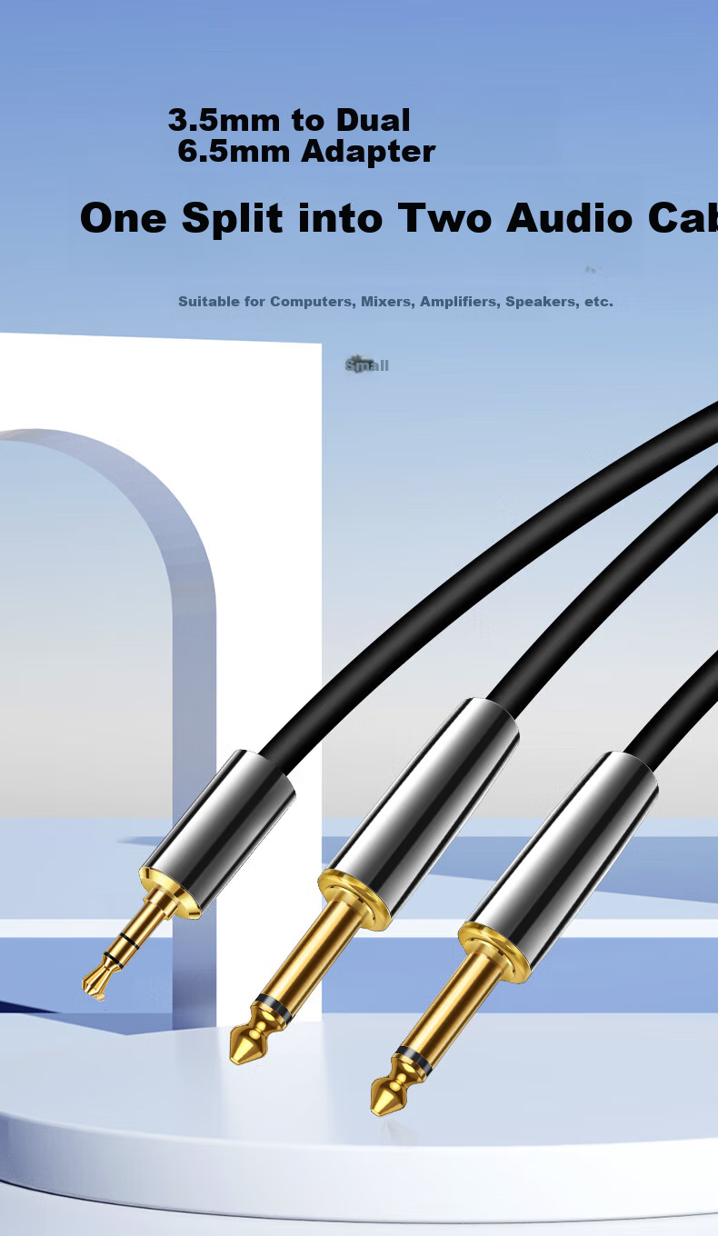 Beishanque 3.5mm to Dual 6.5mm Audio Cable Splitter, 3.5 to Dual 6.35 Large Two-Core Cable, for Connecting Phones, Laptops, Mixing Desks And Speakers, 1 Meter BSQ-R022 1
