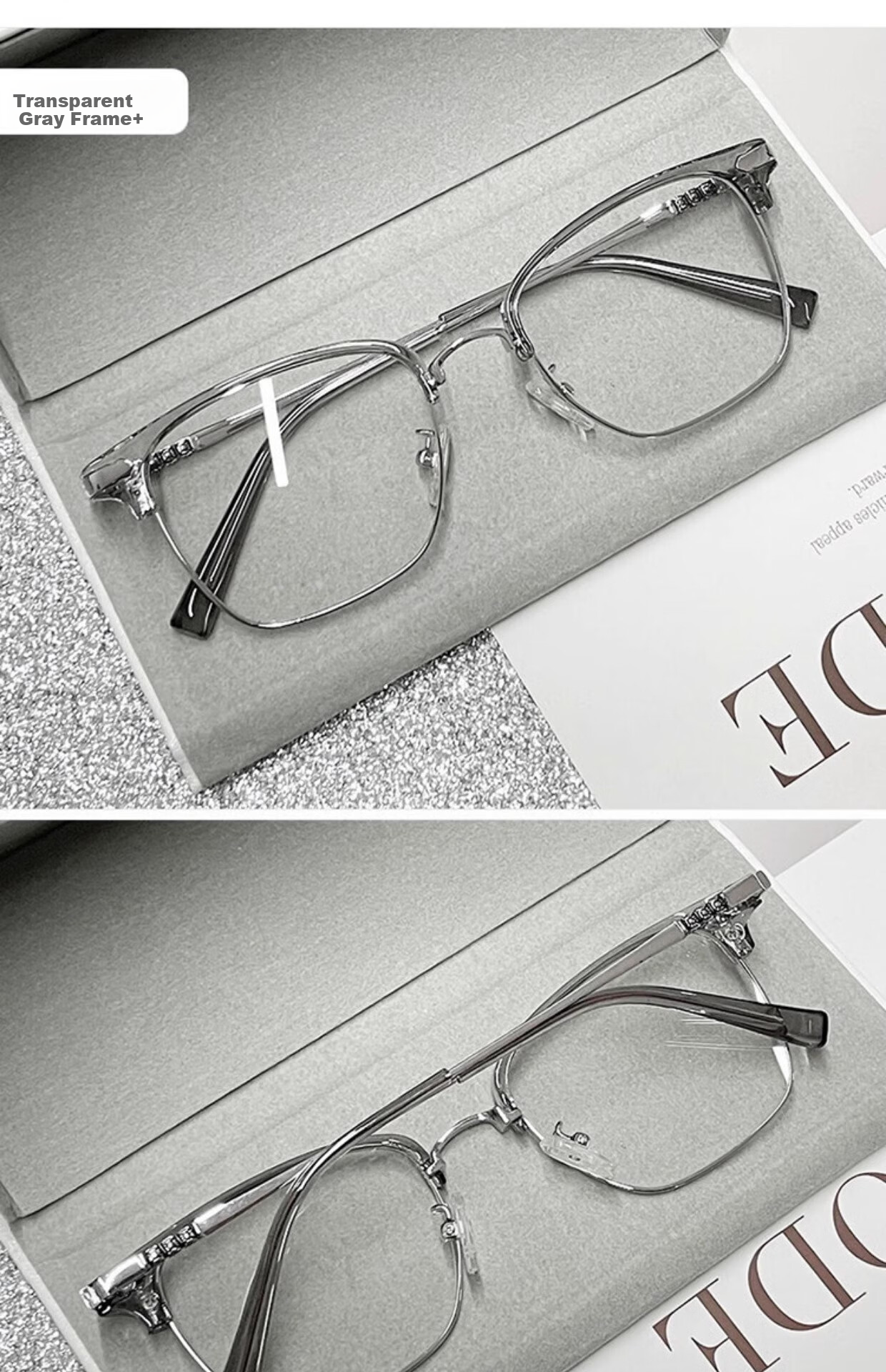 GOGOSOON Myopia Glasses for Men, Ultra-Light 2025 New Anti-Blue Light Eyeglass Frames, Women's Semi-Rimless Frames with Prescription, Browline Flat Lenses 17