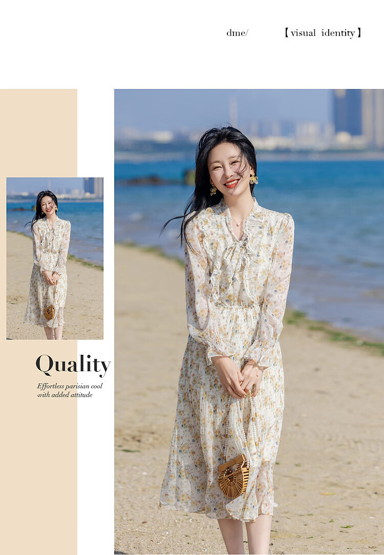 Dme [Ribbon Umbrella Skirt], Autumn Lotus Leaf Edge Umbrella Skirt, Lace X-Shaped Floral Print Midi Dress for Wome 9