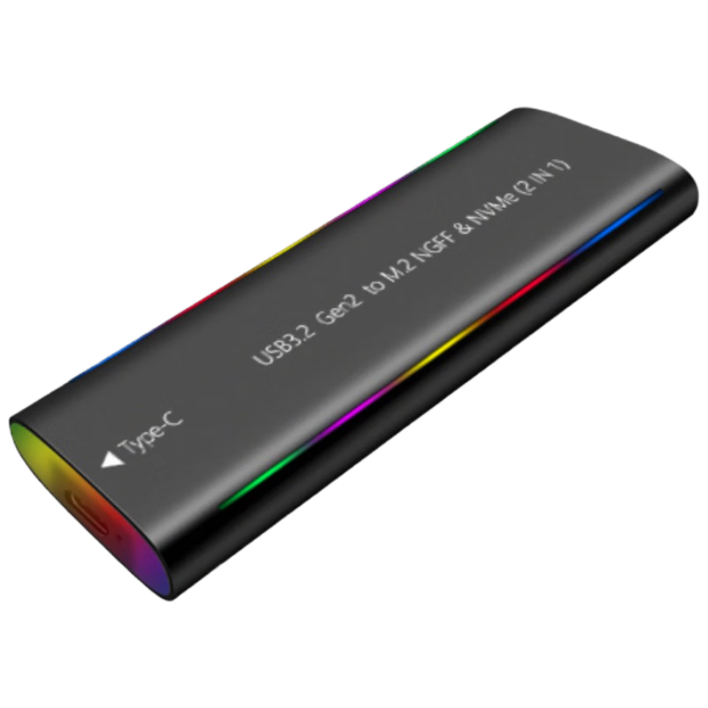 BUBM M.2 NVMe Portable Hard Drive Enclosure, Type-C 3.1 High-Speed Hard Drive Enclosure, External SSD And Mechanical Hard Drive Enclosure for Laptops And Tablets, RGB Light Black Model