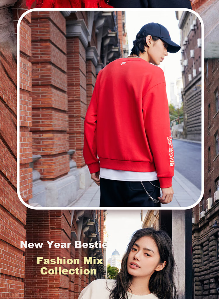 FILA FUSION FILA Trendy Couple's Pullover Hoodie, Autumn And Winter New Year Style, Fashionable Pure Cotton Knitted Top 11