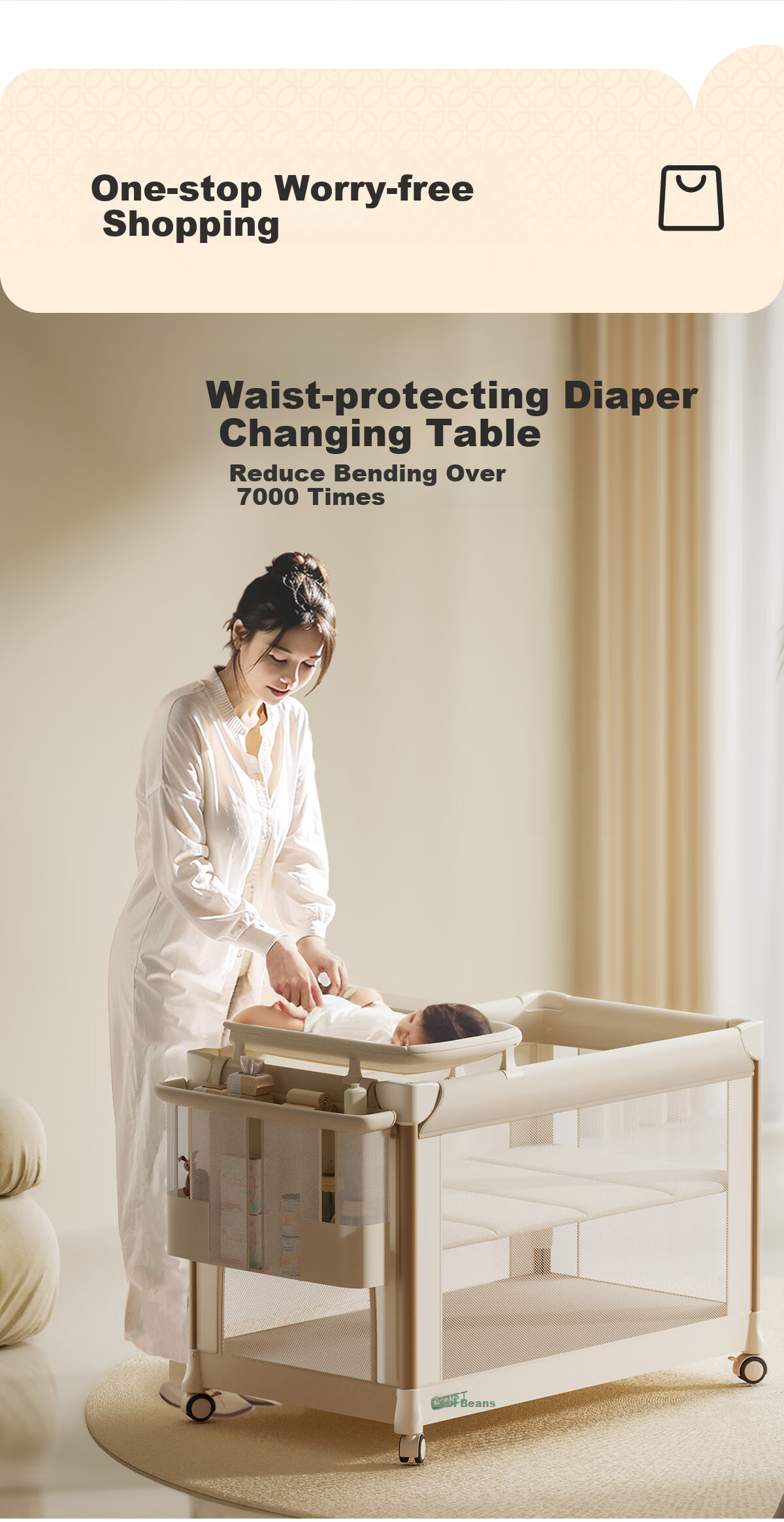 Coolbaby Smart Dream Foldable Baby Crib Convertible to Large Bed, Multifunctional Newborn Changing Table, Baby Bed - Basic Model 12