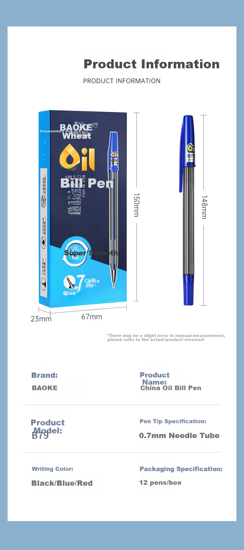 BAOKE B79 Ballpoint Pen, Medium Oil Pen, 0.7mm Semi-Needle Tip, for Students And Office Use, Original Pen, Bill Pen, Black, 12 Pens/box 8