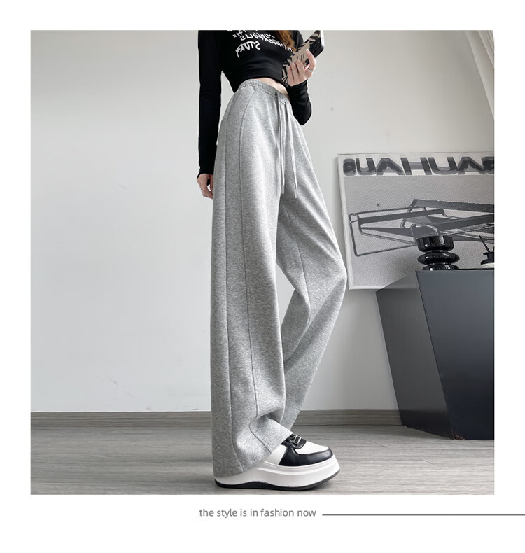 Langsha Women's Sports Pants Spring and Autumn High Waist Slim Fit Spliced Banana Pants Loose Slim Casual Sweatpants Versatile Wide-Leg Pants 15
