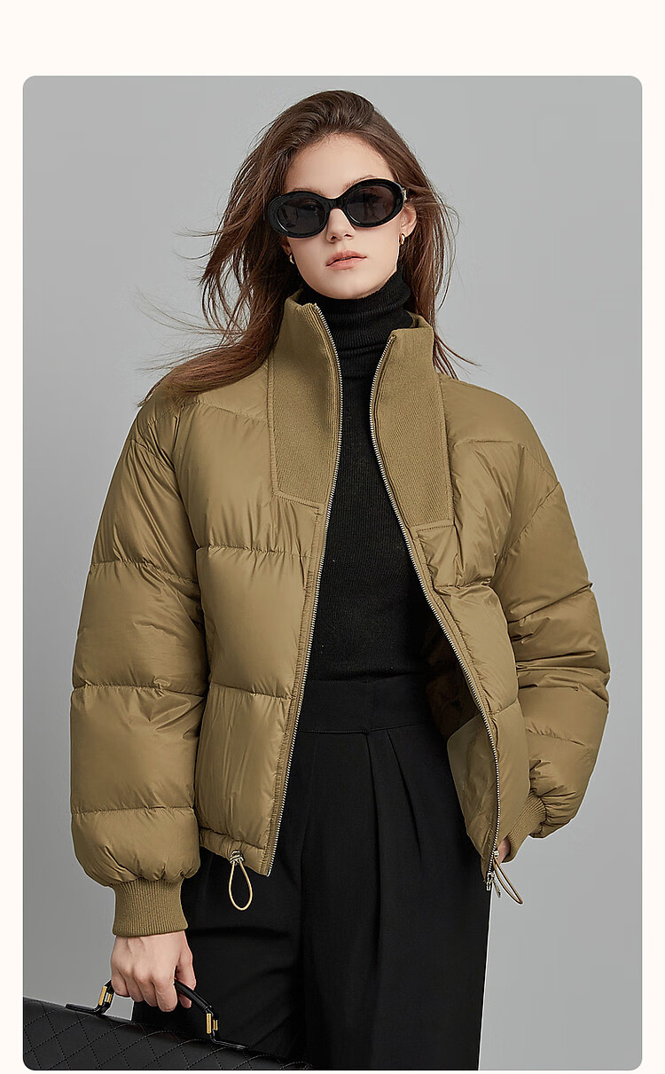 Dme [Tade Xie Erxing] Winter Stand-Collar 90% Duck Down Outdoor Long-Sleeve down Jacket for Women, Short Style, Deep Khaki, XS 2