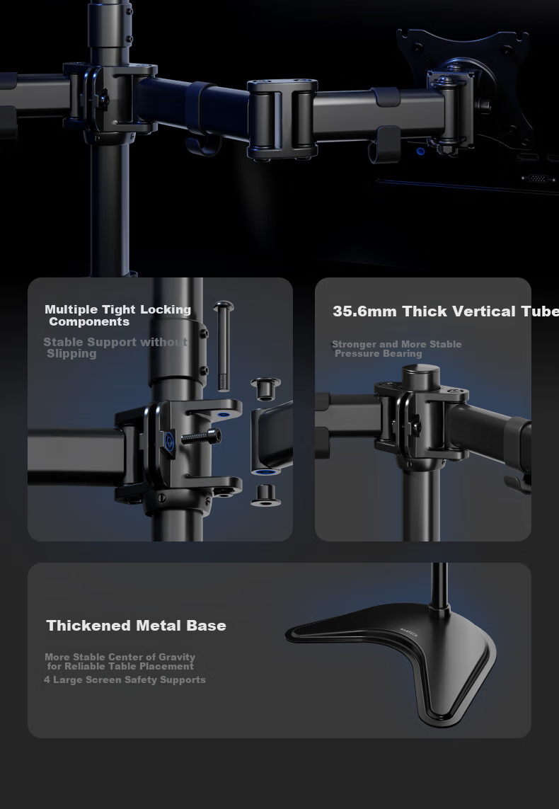 Brateck Beihu Four-Screen Monitor Stand, Mechanical Arm One-To Computer Stand for Multi-Screen Extension, Desktop Placement Base, Screen Lifting Suspended Heightening Stand E270-4 5