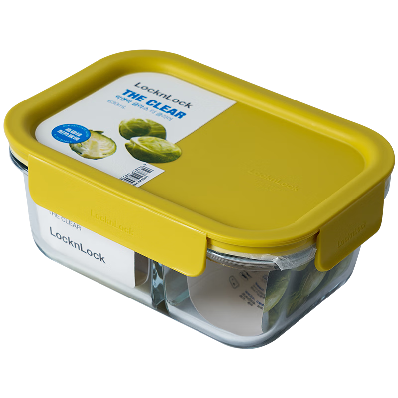 LOCK&LOCK Heat-Resistant Glass Lunch Box, Microwave-Safe Food Container, Bento Box with 2 Compartments, LNG525Y_630ml