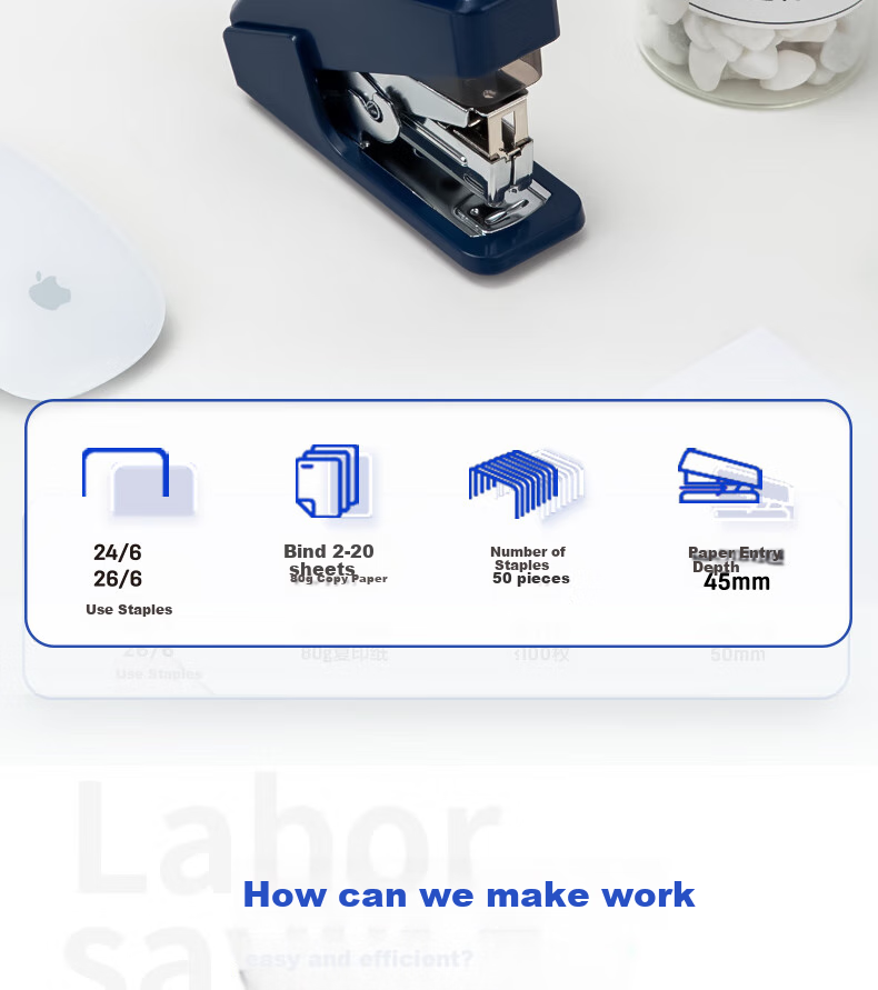 Deli (Deli) Efficient And Labor-Saving Stapler, Compatible with #12 Staples, Holds 50 Staples, Blue 0466 (Staples Not Included) 1
