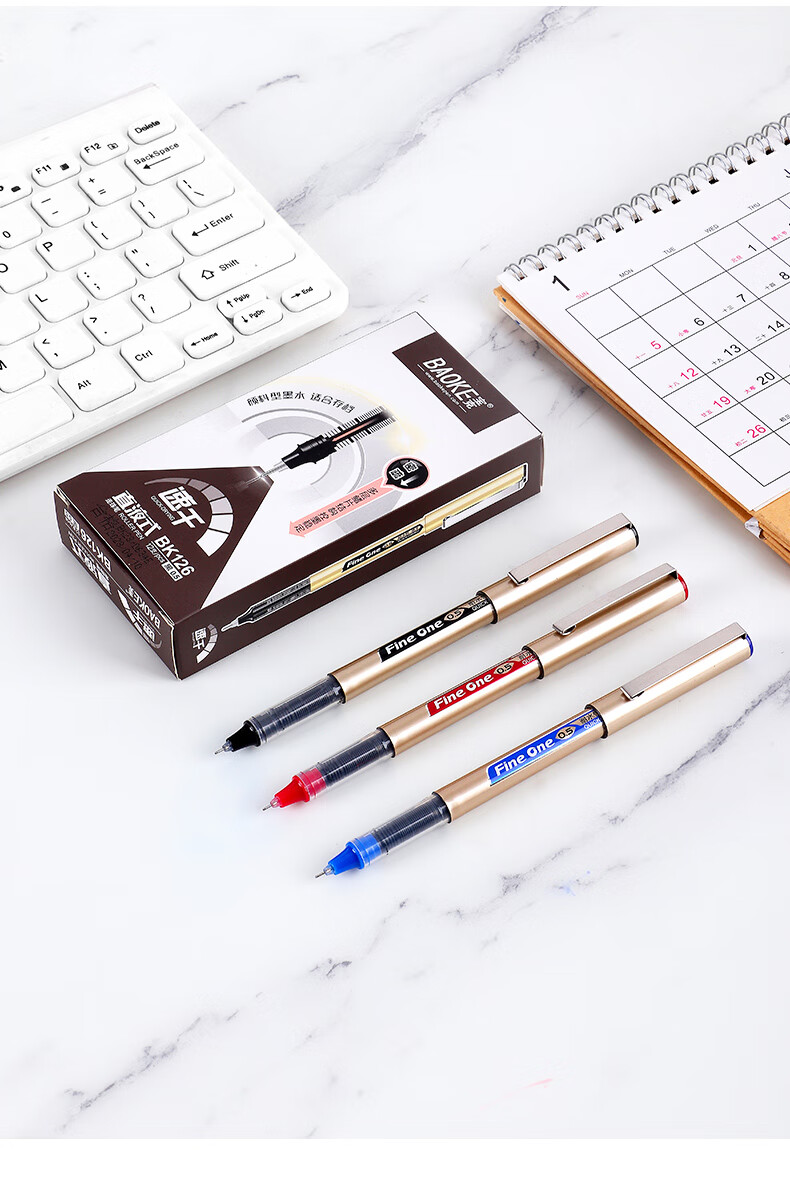 BAOKE BK126 0.5mm Liquid Ink Rollerball Pen Student Exam Writing Office Signature Gel Pen Black 12pcs/Box 9