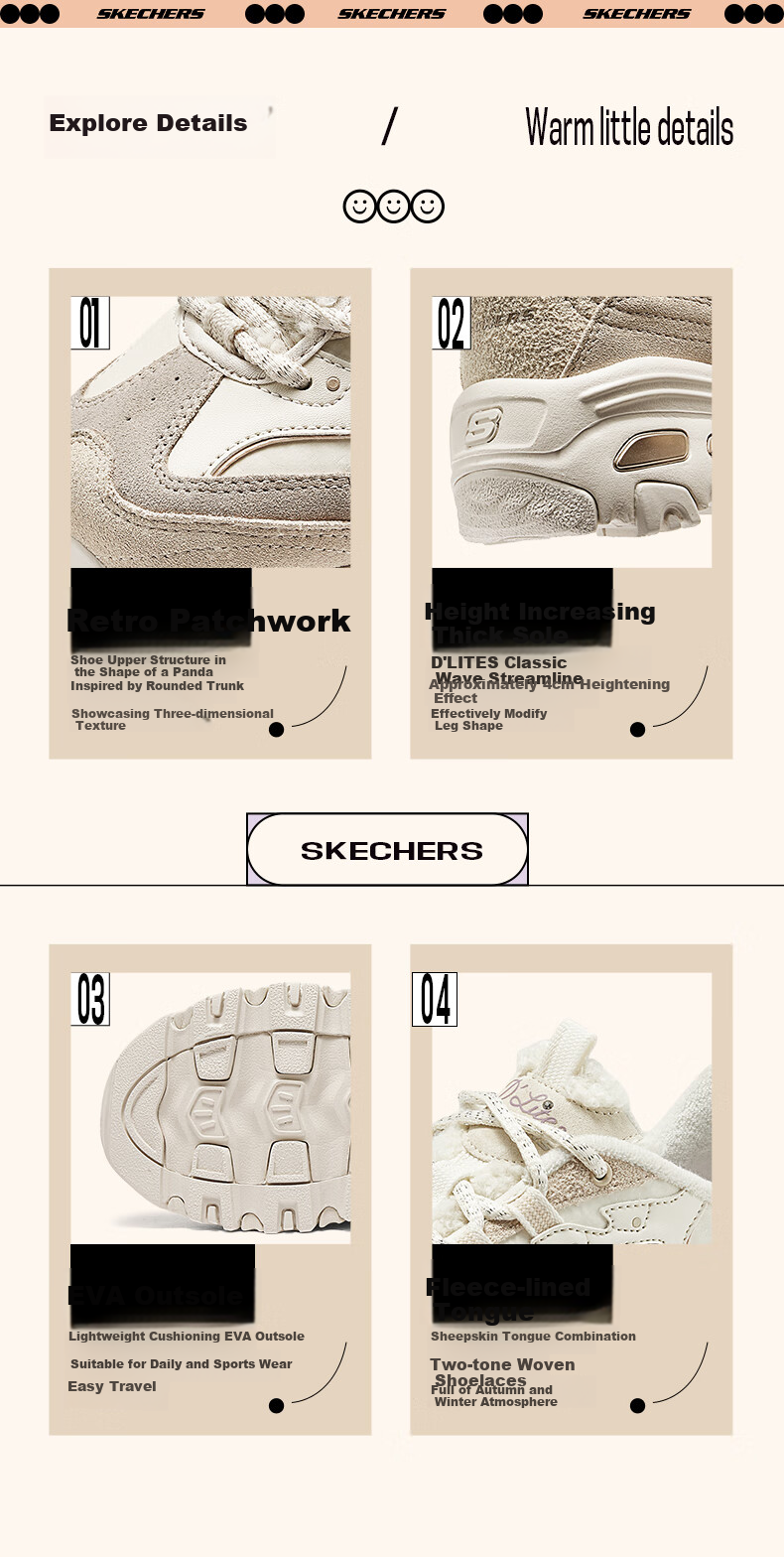 Skechers Women's Chunky Bear Shoes for Autumn And Winter, Comfortable Warm Thick-Soled Platform Dad Sneakers with Non-Slip Soles 6
