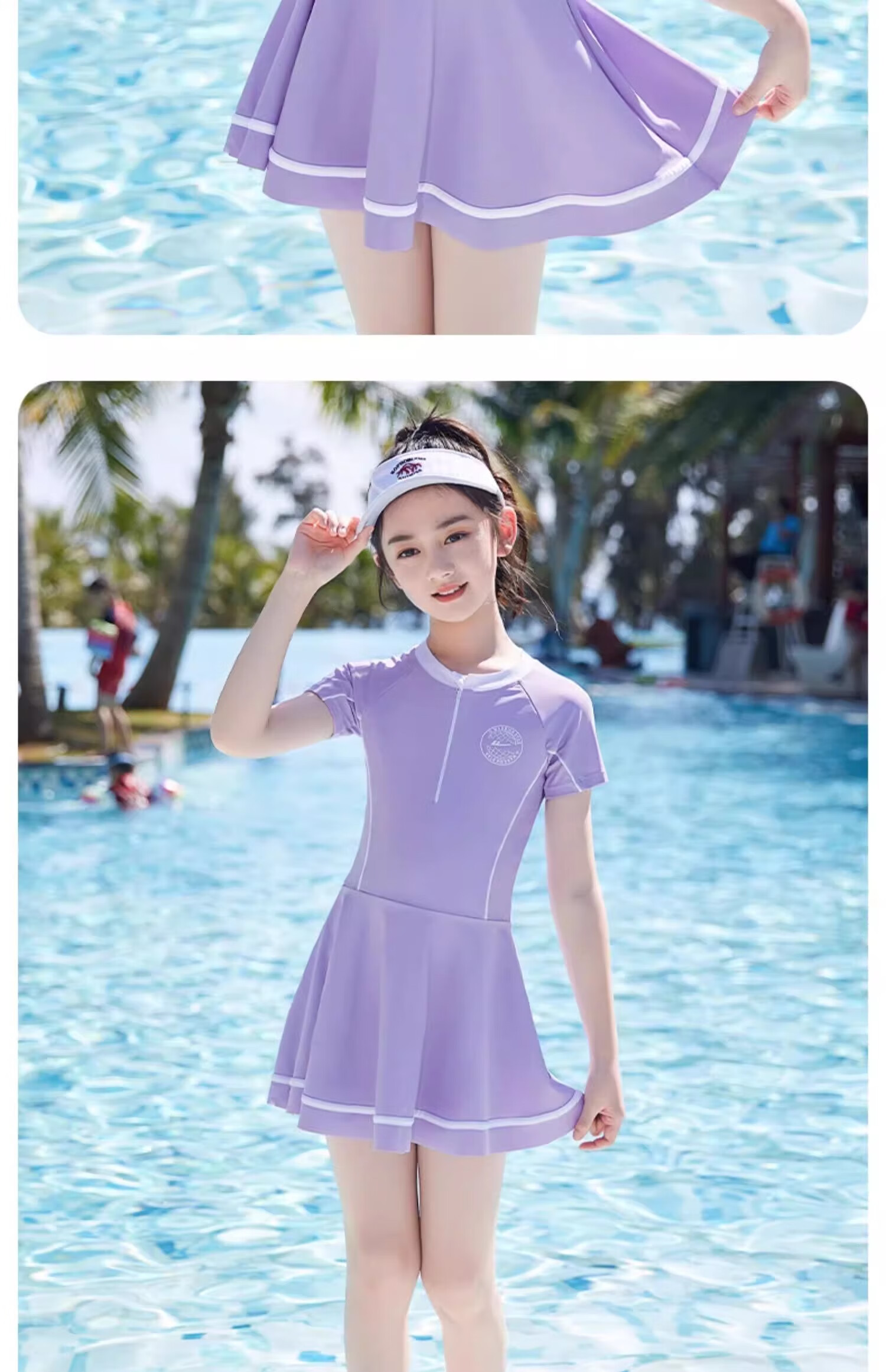 Huili Children's Swimsuit, Cute One-Piece Swimwear for Girls, Princess Swimsuit for Small to Big Kids, Summer 34019, Purple, 2XL 15