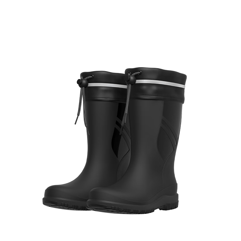 Paul Frank Men's Mid-Calf Rain Boots, Waterproof Non-Slip Thick-Soled Durable Rubber Shoes for Food Delivery Riders, Black Size 42 (Runs Large)