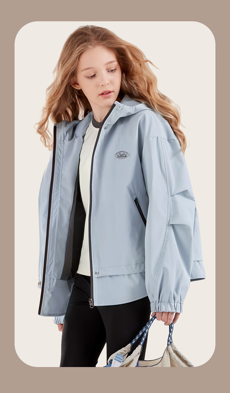 Hello Kitty Girls' Jacket Spring And Autumn Hooded Windbreaker for Older Children Outdoor Sports Outerwear Children's Clothing H013 Iceland Blue 170 10