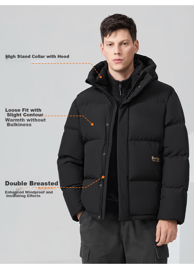 DANCING WOLVES [Black Graphene + 90% Duck Down] Winter Hooded Thick Warm Men's down Jacket, Style 001 Black, Size 180 6