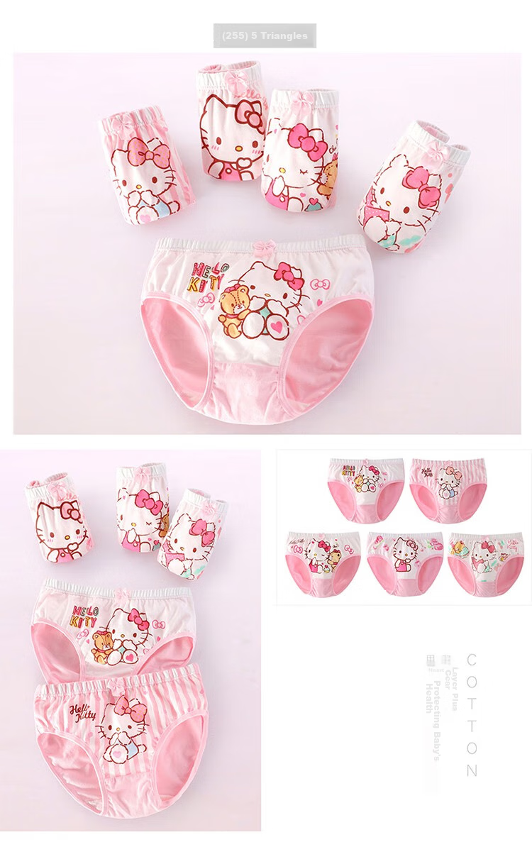 Hello Kitty Girls' Underwear, Children's Panties for Little Girls, 5-Pack Boyshorts And Shorts, KTN254 Floral Pattern, Size 155/3XL 10