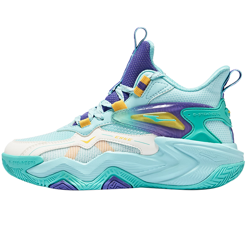 ERKE Children's Basketball Shoes, Spring Season Boys' Lace-Up Shock-Absorbing Sneakers, Pool Blue/signal Purple, Size 40