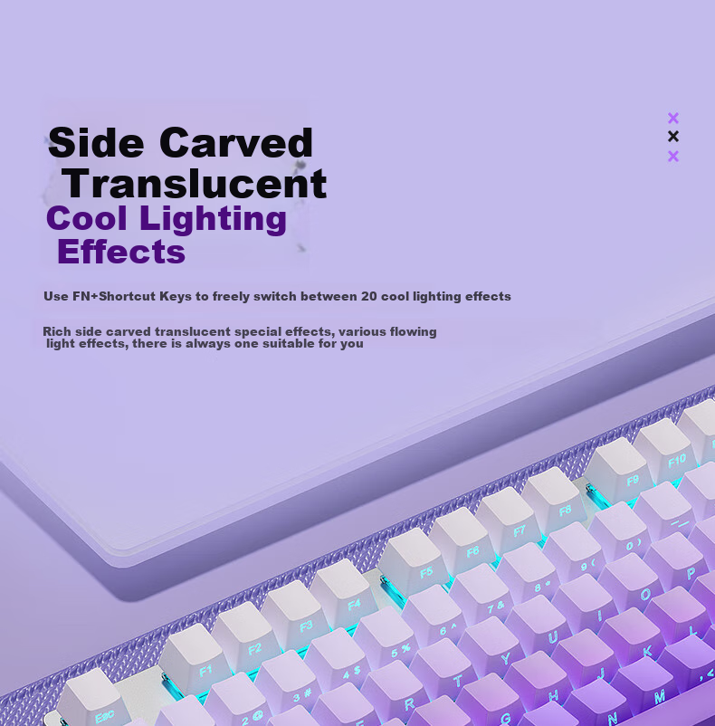 HP Mechanical Keyboard, Wired for Office And Gaming, Desktop And Laptop Use, Side-Engraved Gradient Purple And Blue Switches, 104 Keys 6