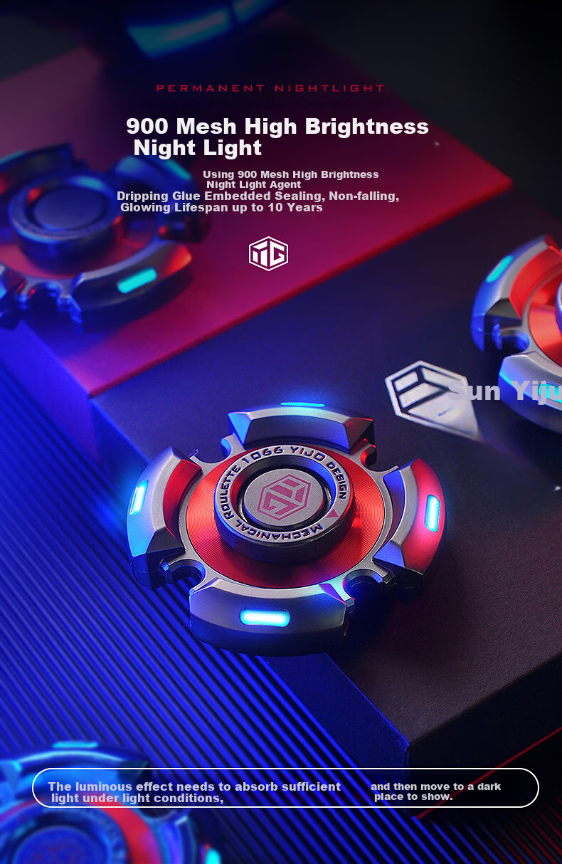 Yueqiuhaian Luminous Finger Spinner, Metal Glow-In Model, Long-Lasting Silent EDC Stress Relief Toy, Gift for Boys 4