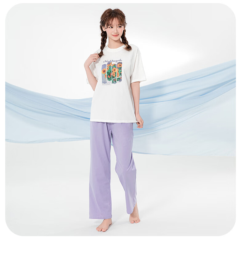 Inbolun Girls Summer Thin Short Sleeve Pajama Set for Older Children, High School Students, Homewear 20960 Off-White 175 22