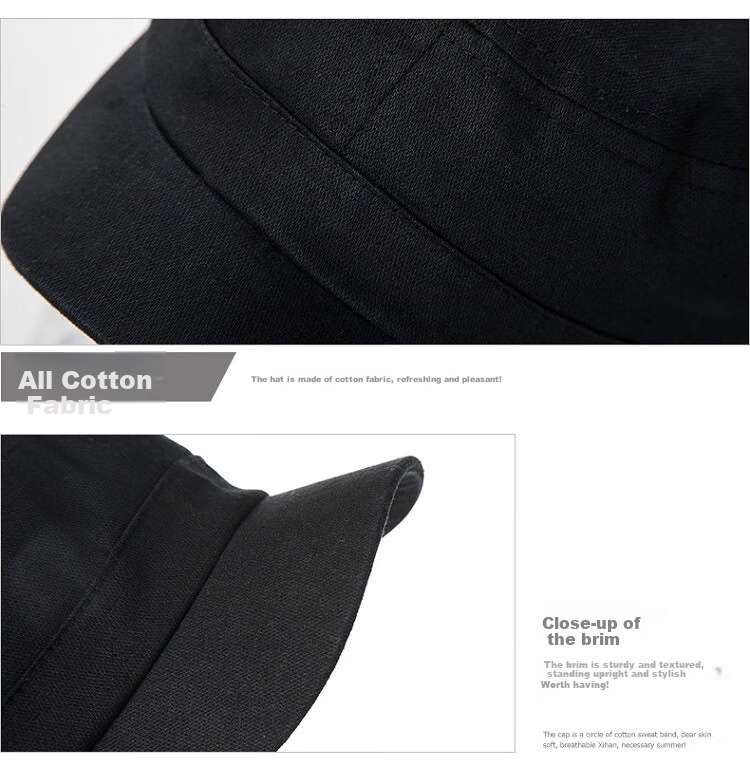 FANCET Men's Summer Baseball Cap, Large Head Circumference, Korean Style Flat Top Military Hat, Casual Short Brim All-Cotton Cap 10