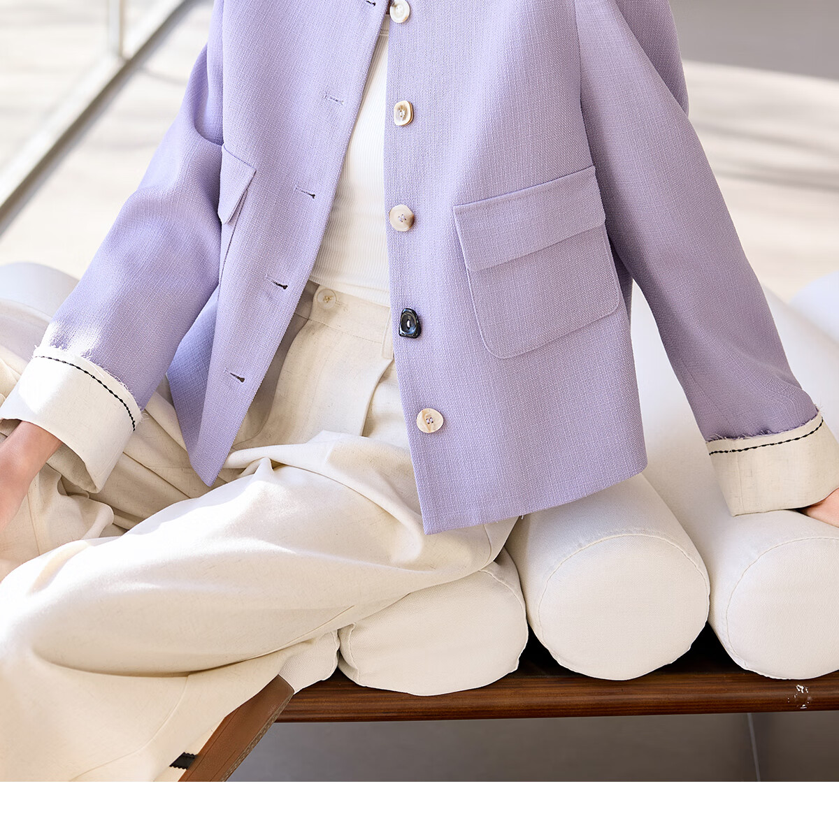 Chushen Women's Short Jacket for Spring And Autumn, Gentle Purple Elegant Chanel-Style Short H-Type Casual Coat for Petite Women S51D035 9