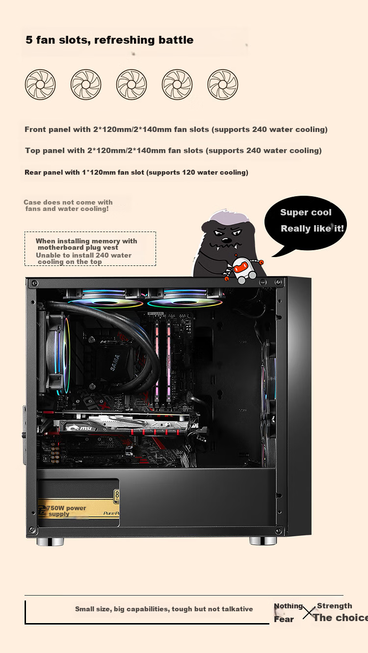 SAMA Pingtouge M7 Mini Compact Gaming PC Case, Front Panel Cutout for Cooling, Tempered Glass Side Panel, Supports M-ATX Motherboard, U3 Drive Bay, Cable Management, Power Supply Compartment 5
